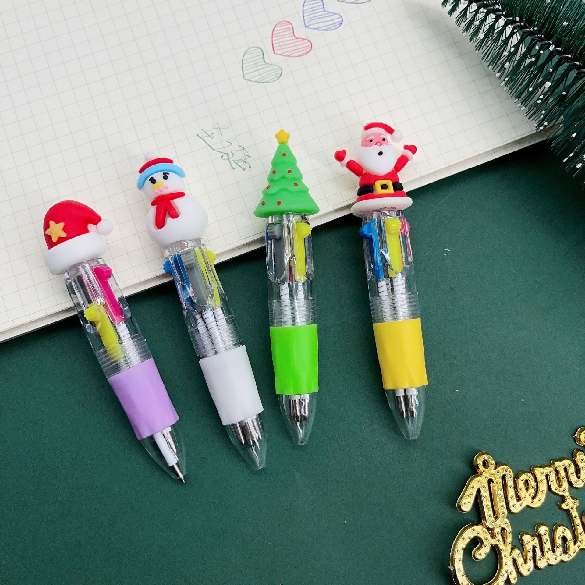 Wholesale Cartoon Christmas Mini Four Color Plastic Ballpoint Pen